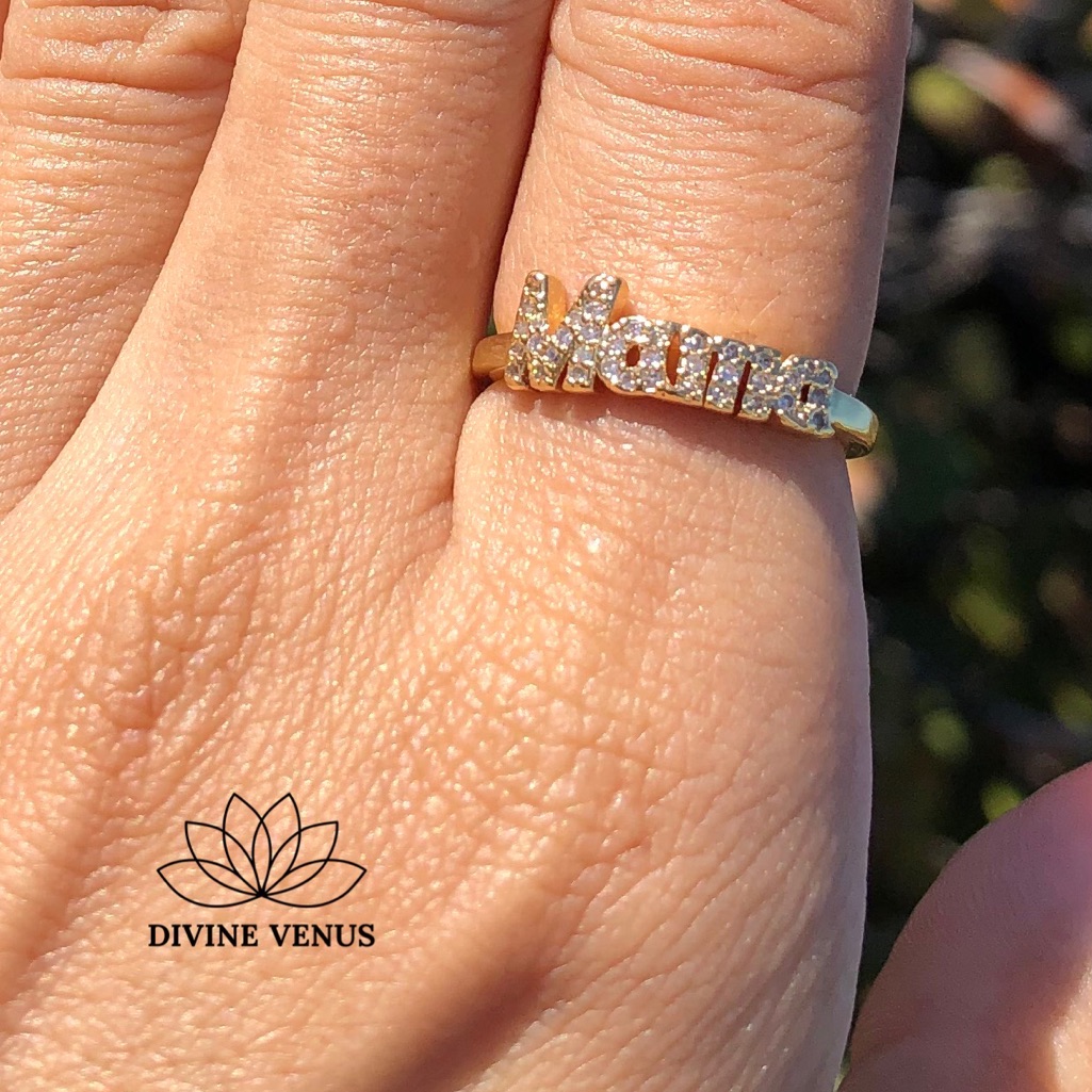 Mama Open Cuff Ring Gold Plated Brass & Cubic Zirconia